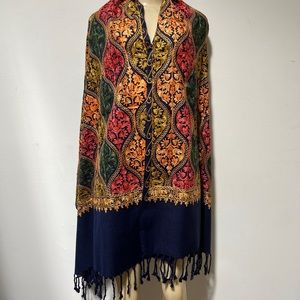 Embroidered colorful Pashmina Shawl, boho hippie Wedding Scarf, Bridesmaid Shawl